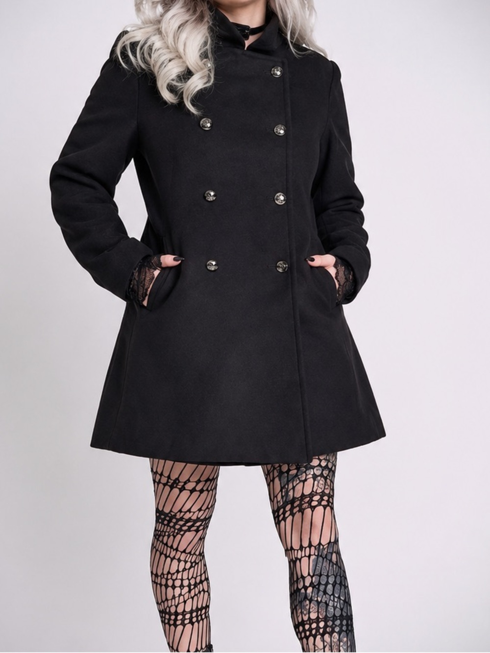 Midnight Hour Bats Button Black Peacoat Large